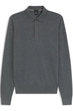 Long-sleeved polo sweater in Merino wool