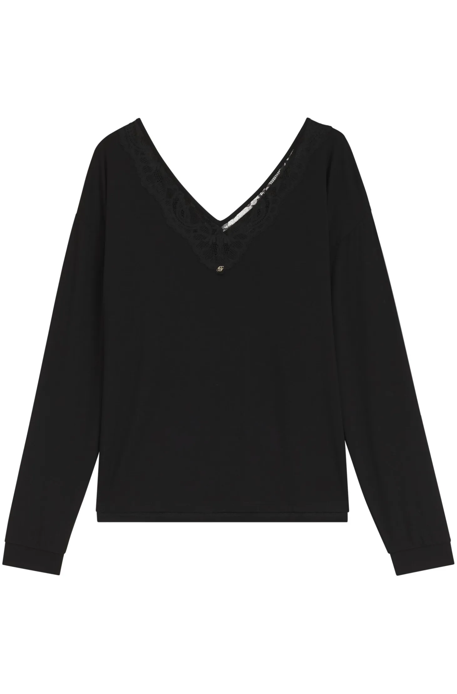 Long-sleeved pyjama top with lace neckline