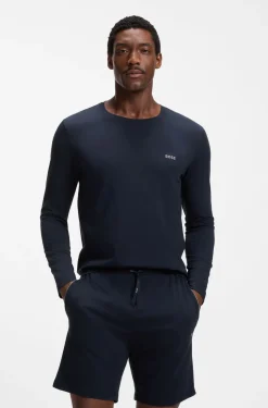 Long-sleeved top in stretch cotton with embroidered logo