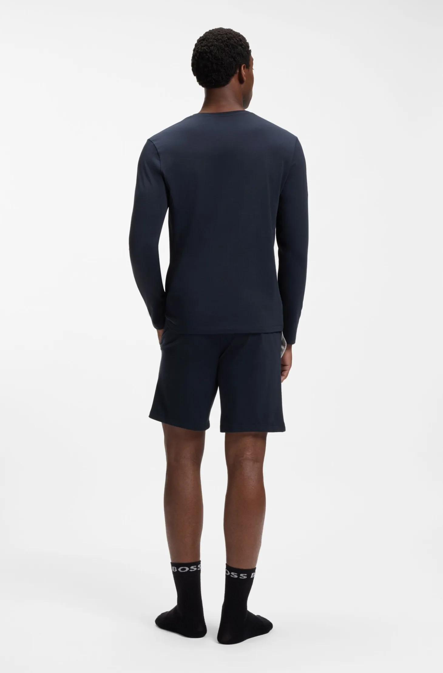 Long-sleeved top in stretch cotton with embroidered logo