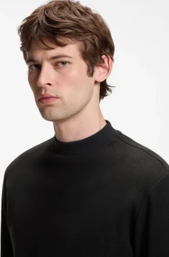 Long-sleeved T-shirt in cotton with mock neckline