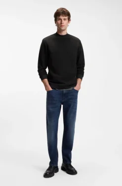 Long-sleeved T-shirt in cotton with mock neckline