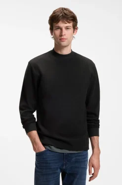 Long-sleeved T-shirt in cotton with mock neckline