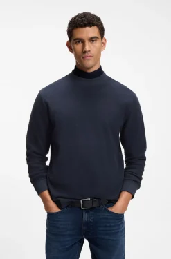 Long-sleeved T-shirt in cotton with mock neckline