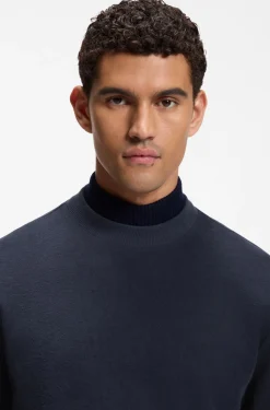 Long-sleeved T-shirt in cotton with mock neckline