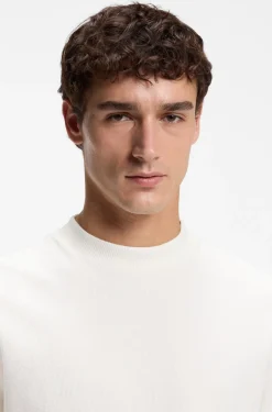 Long-sleeved T-shirt in cotton with mock neckline
