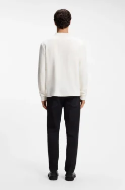 Long-sleeved T-shirt in cotton with mock neckline