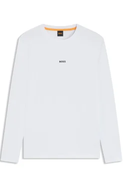 Long-sleeved T-shirt in stretch cotton with logo print