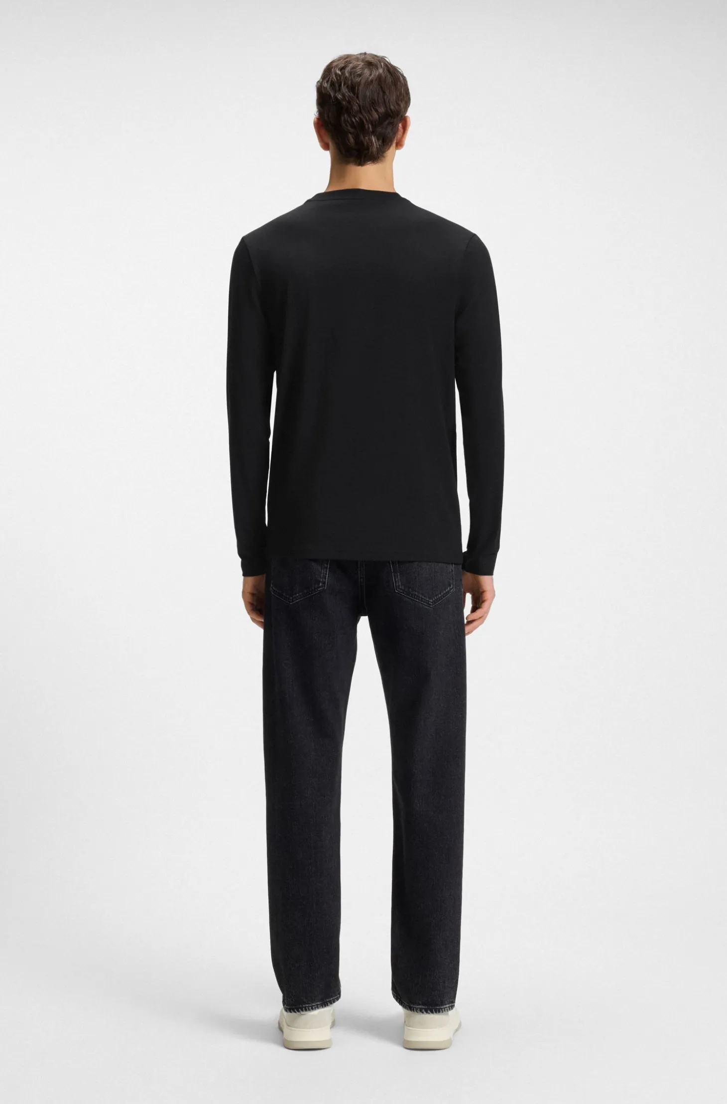 Long-sleeved T-shirt in stretch cotton with logo print
