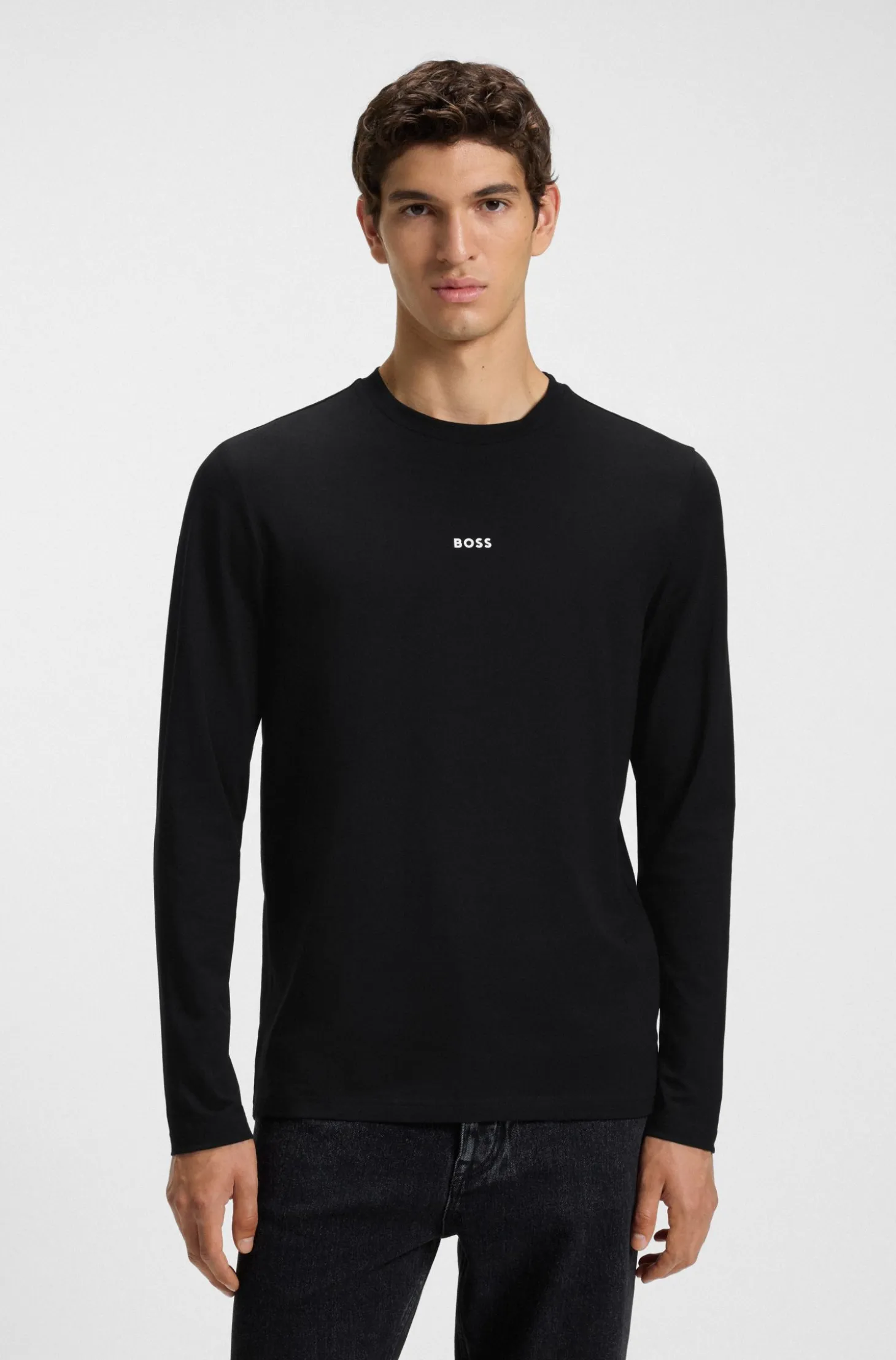 Long-sleeved T-shirt in stretch cotton with logo print