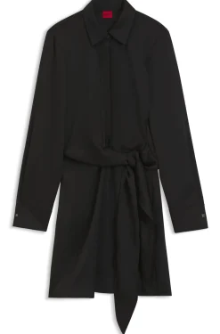 Long-sleeved wrap dress in satin with stacked logo