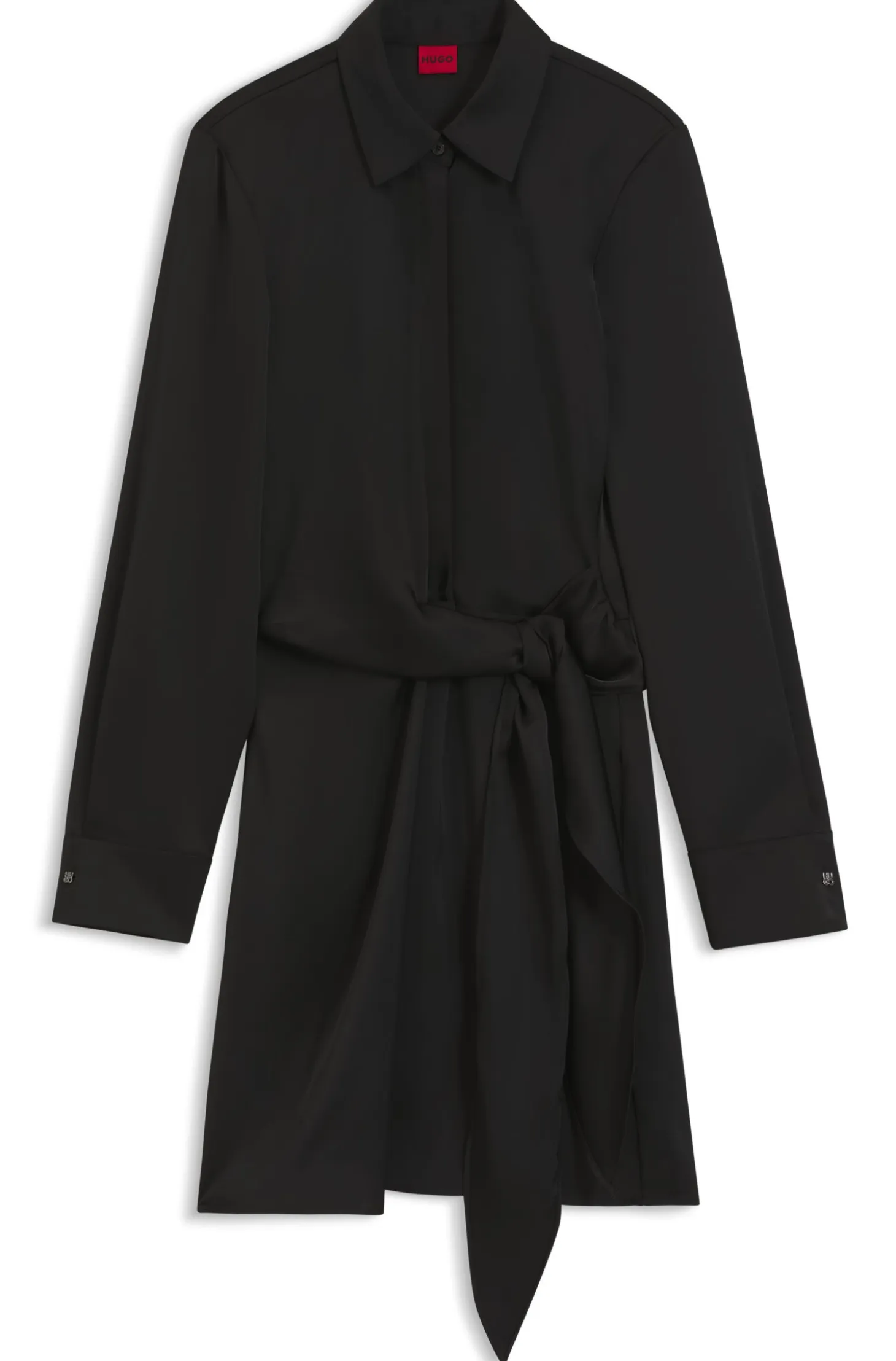 Long-sleeved wrap dress in satin with stacked logo