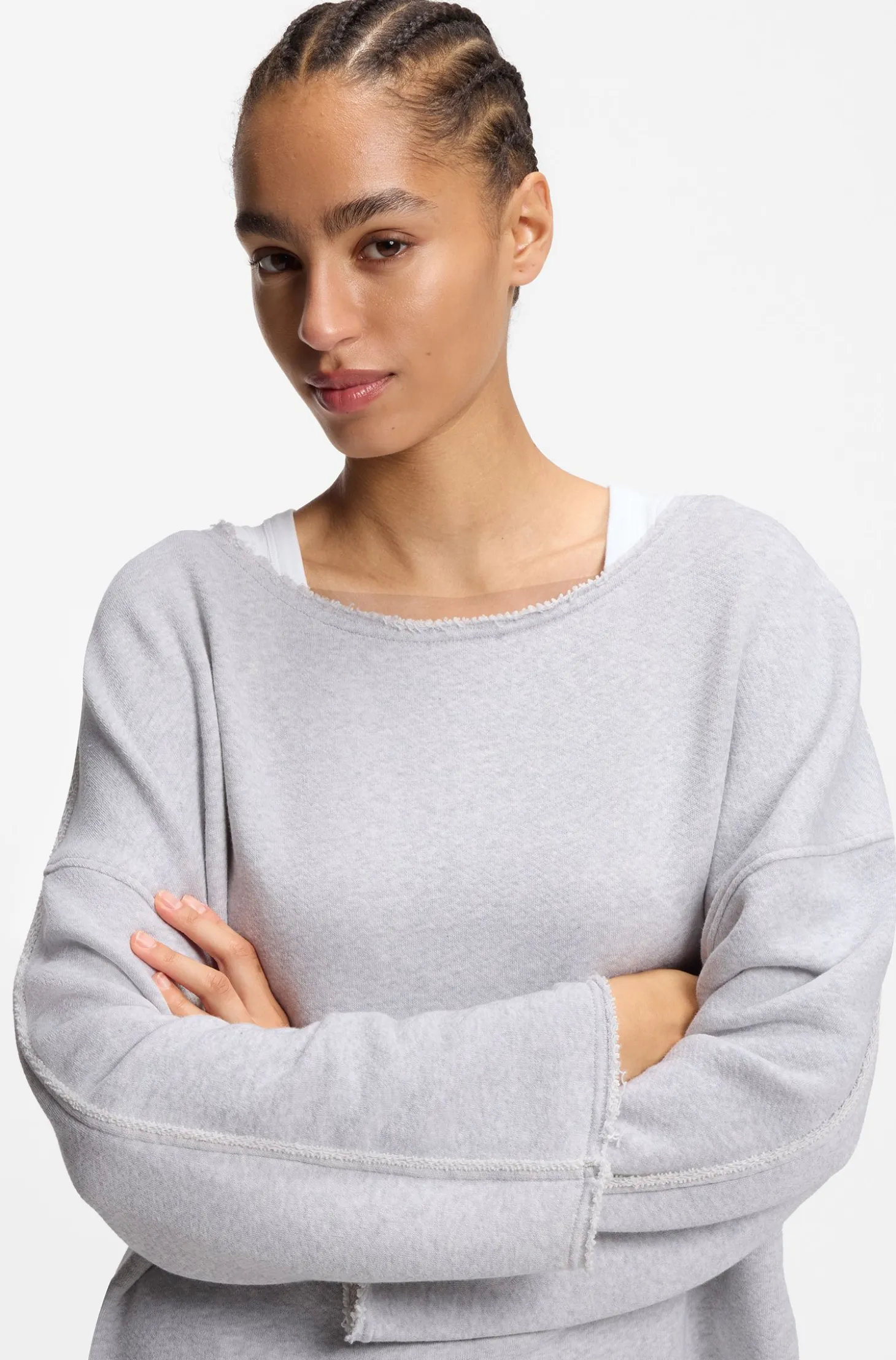 Loose-fit cotton-blend sweatshirt with raw-cut edges