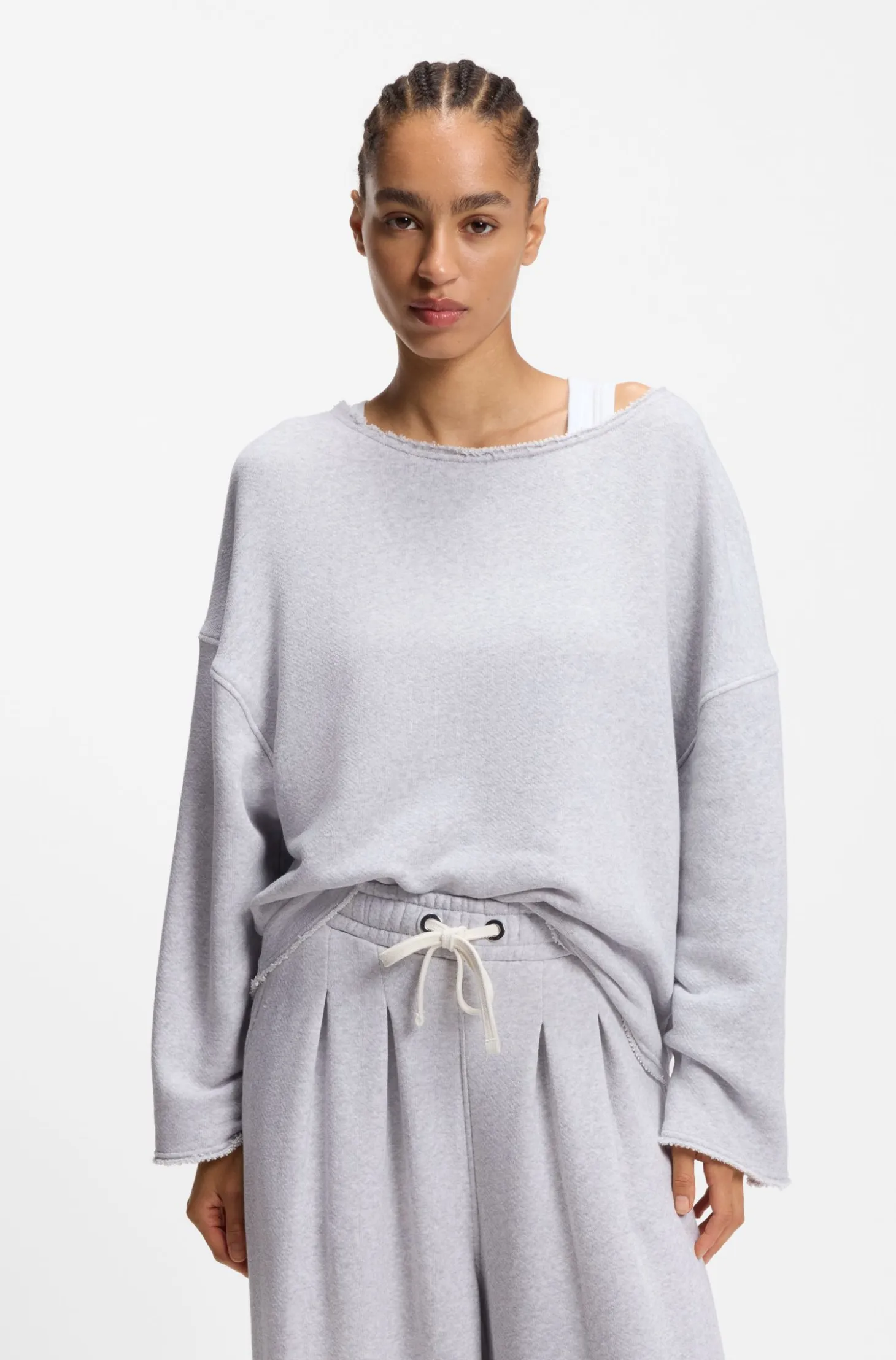 Loose-fit cotton-blend sweatshirt with raw-cut edges