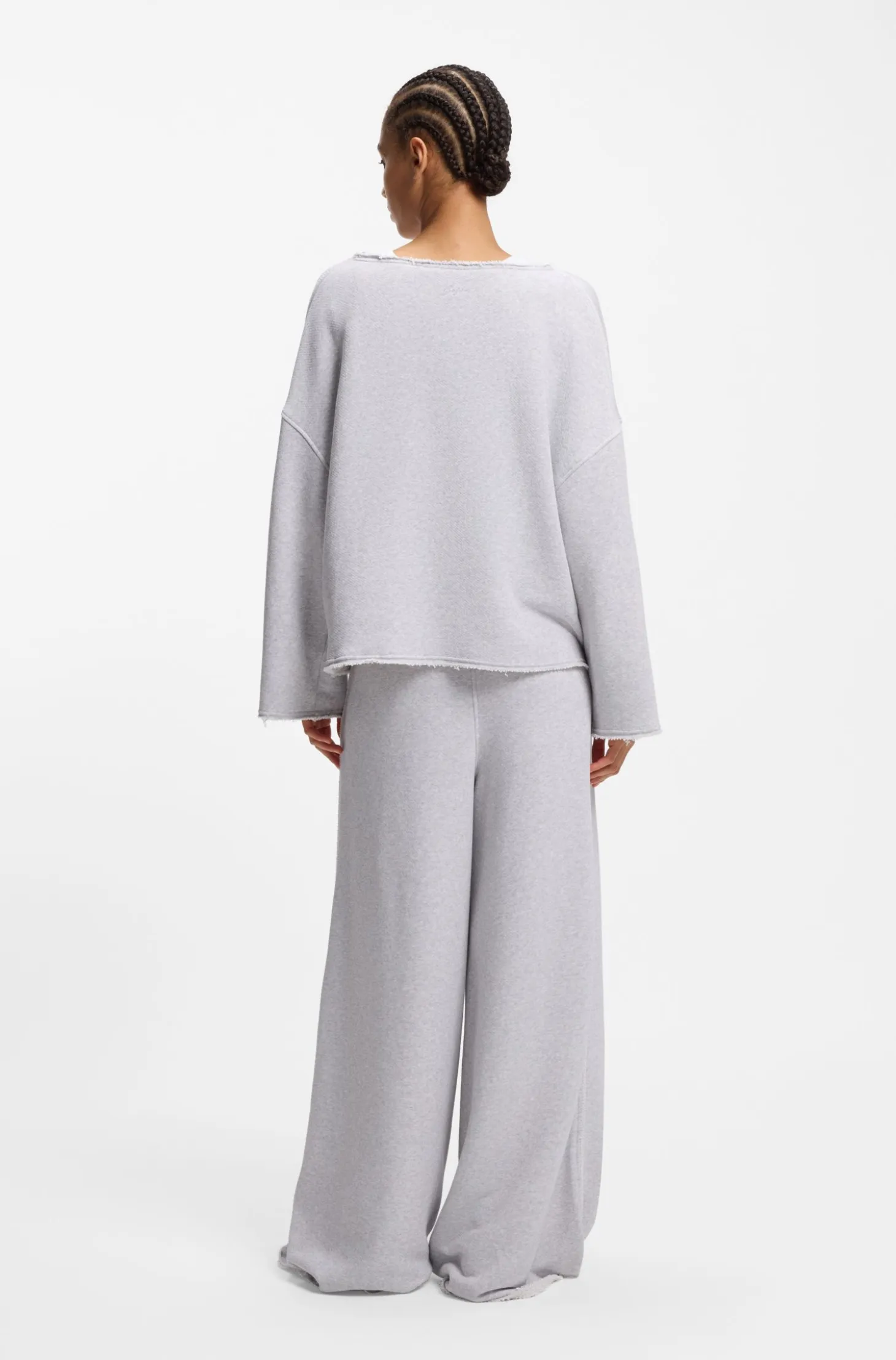 Loose-fit cotton-blend sweatshirt with raw-cut edges