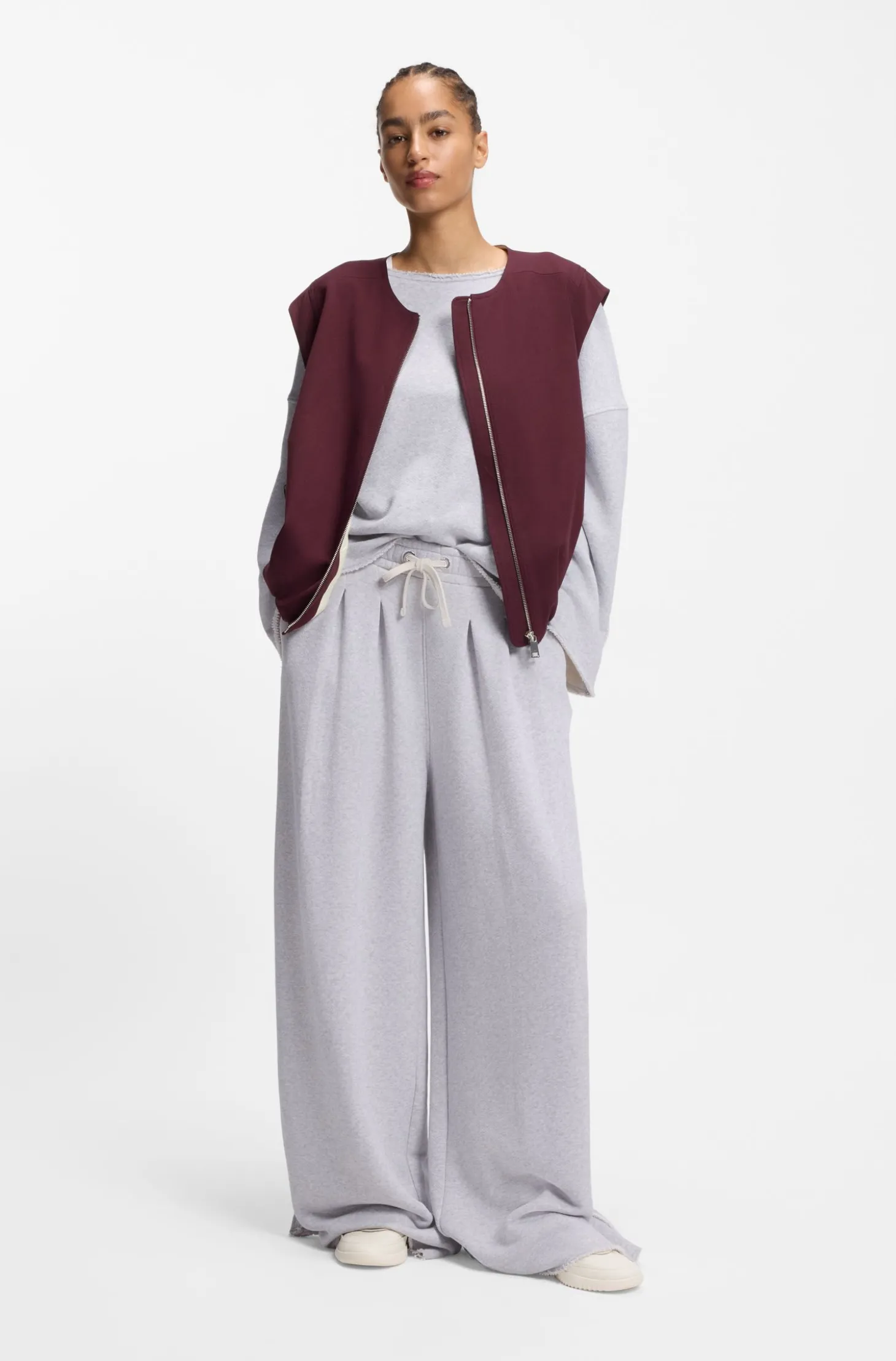 Loose-fit cotton-blend sweatshirt with raw-cut edges