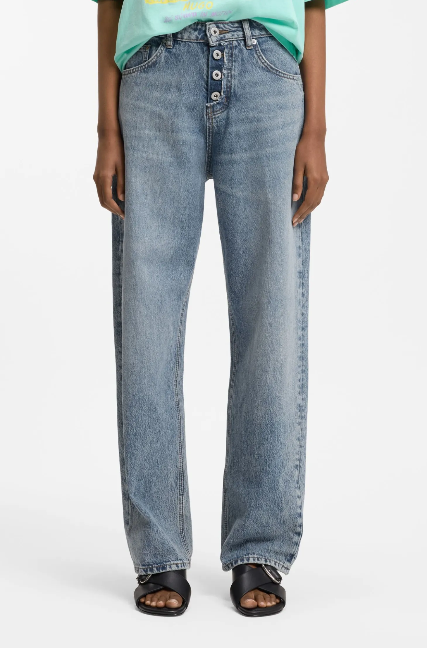 Loose-fit jeans in blue denim with exposed fly