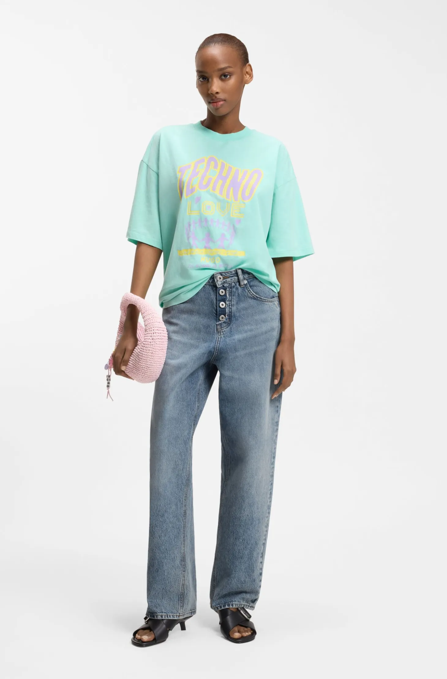 Loose-fit jeans in blue denim with exposed fly