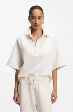 Loose-fit polo sweatshirt in scuba jersey