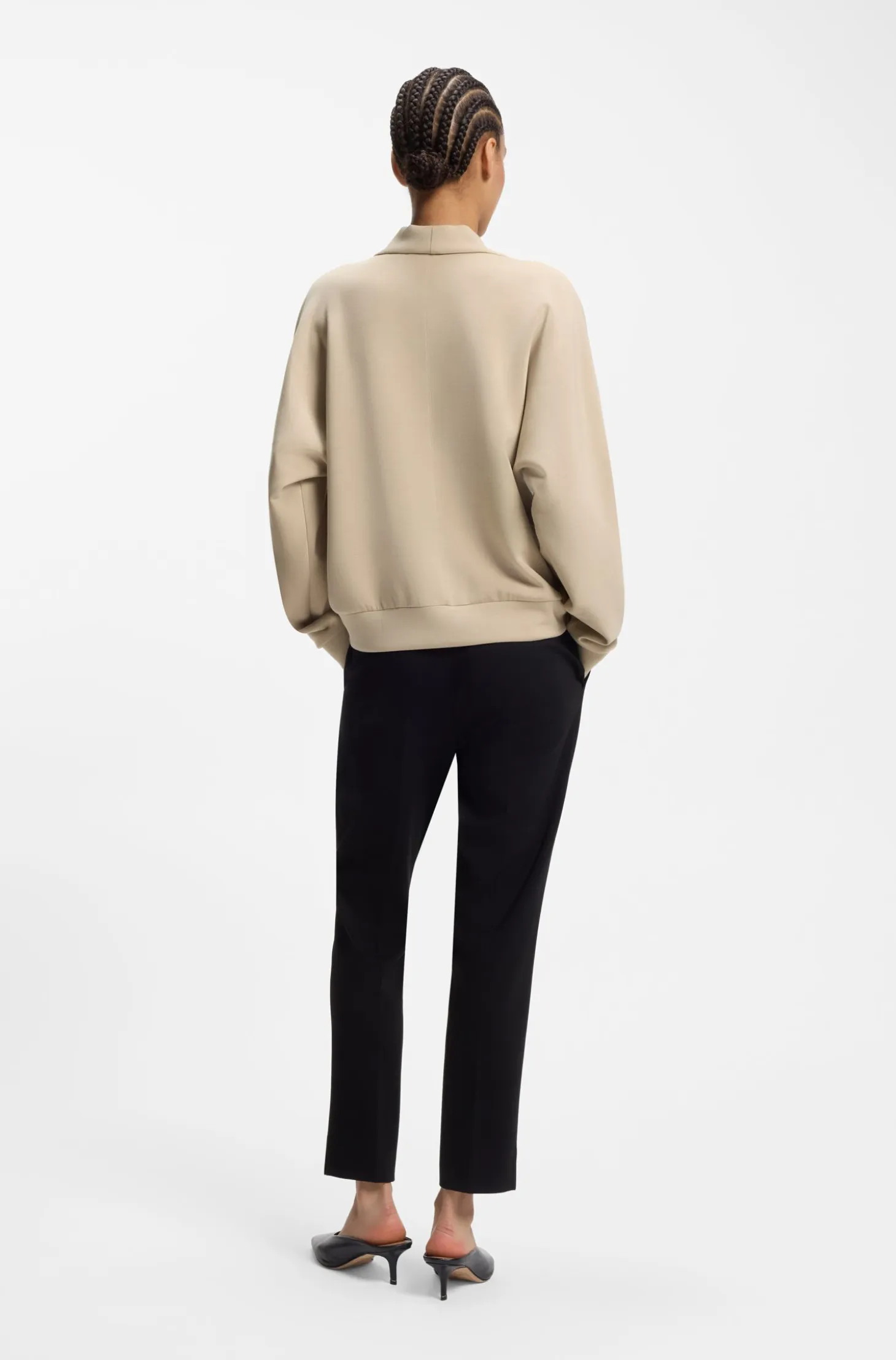 Loose-fit sweatshirt with draped funnel neck