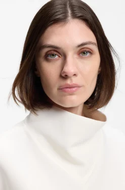 Loose-fit sweatshirt with draped funnel neck