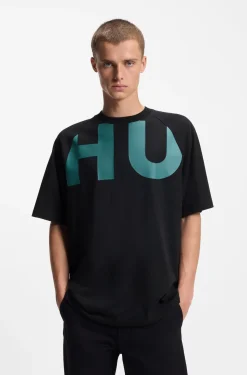 Loose-fit T-shirt in cotton jersey with wraparound logo