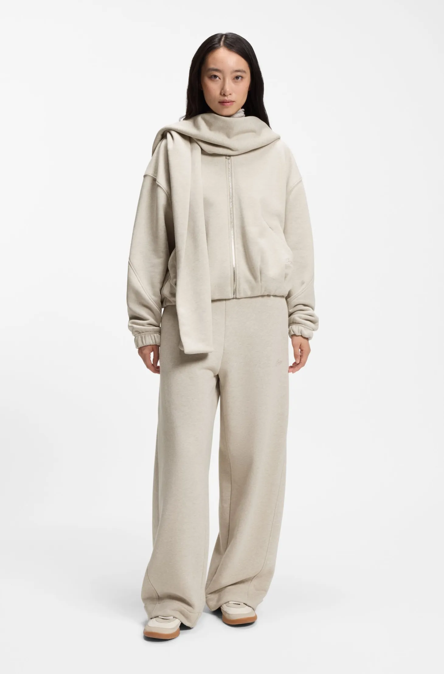 Loose-fit zip-up sweatshirt in melange jersey