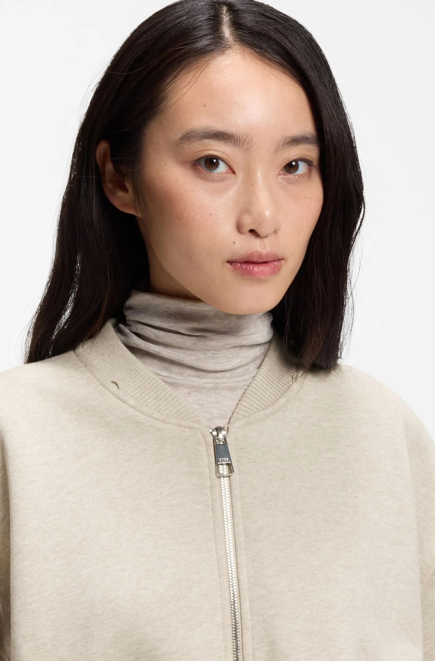 Loose-fit zip-up sweatshirt in melange jersey