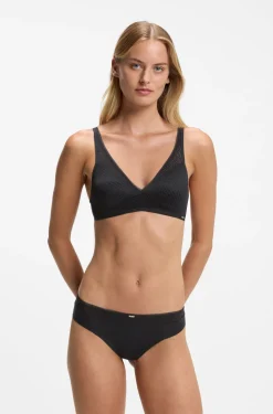 Low-rise briefs with gold plaque and lace monogram