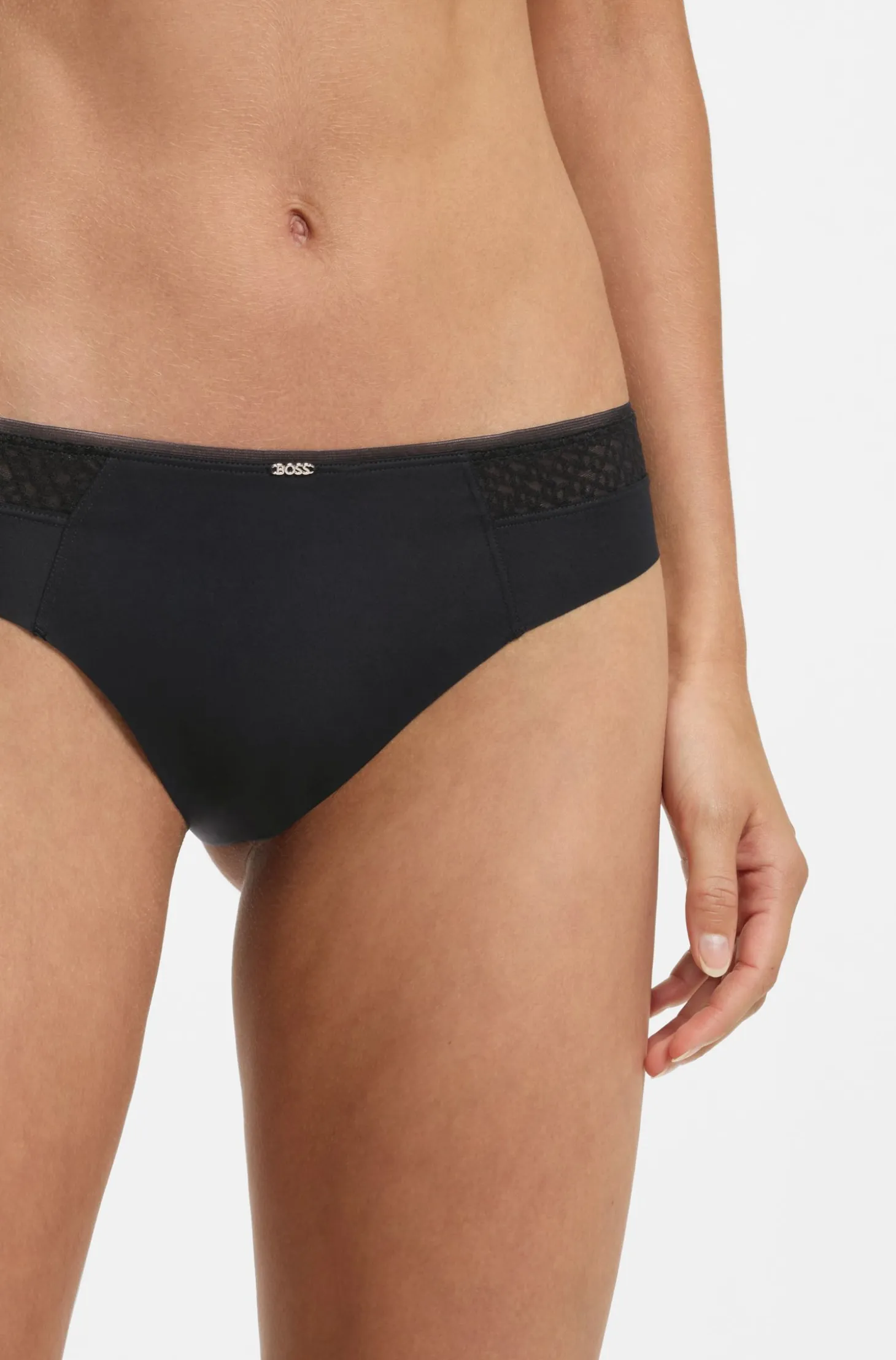 Low-rise briefs with gold plaque and lace monogram