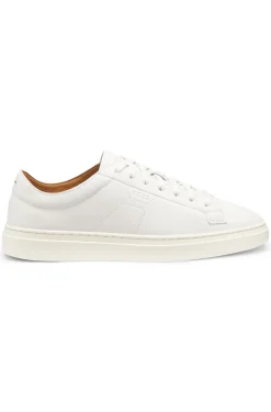 Low-top trainers in leather with embossed logo