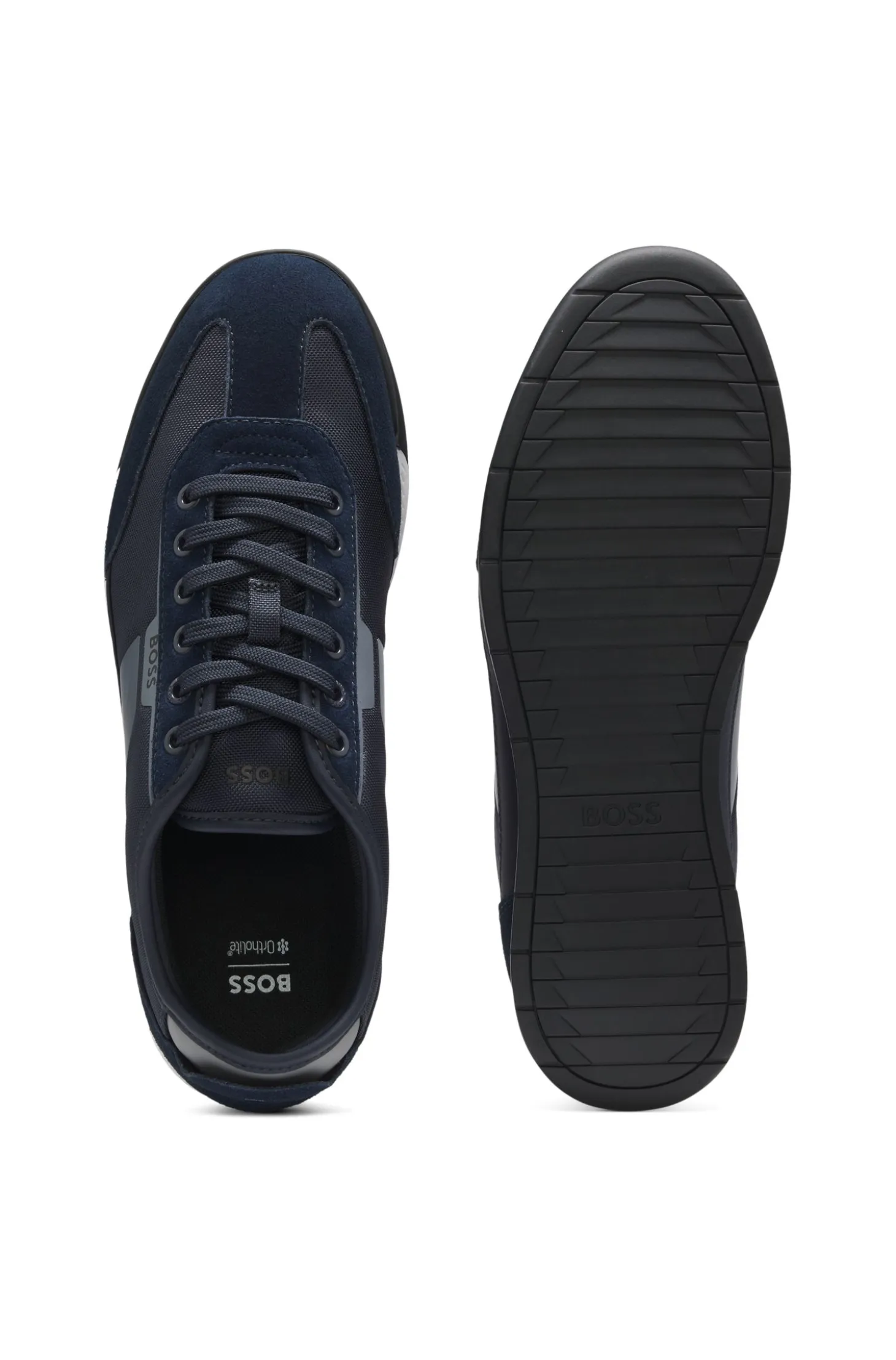 Low-top trainers with structured trims
