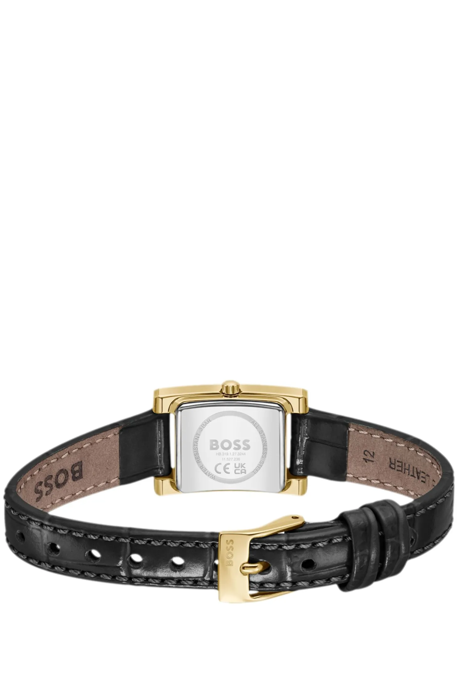 LUCY PRECIOUS Crystal-embellished black-dial watch with matching leather strap