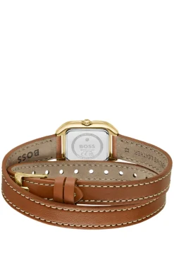 Mae Petite golden watch with double-wrap leather strap