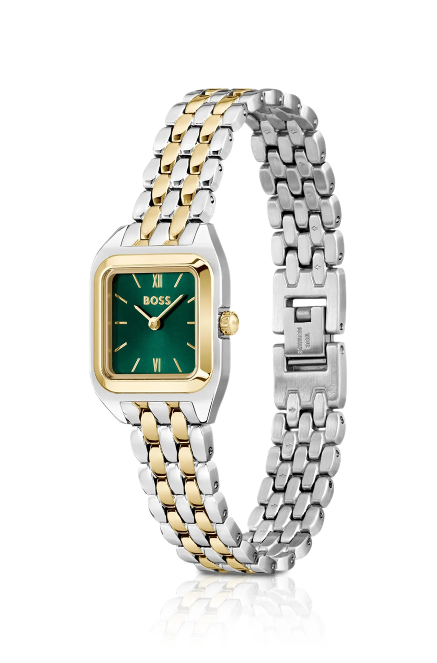 MAE PETITE Green-dial watch with two-tone bracelet
