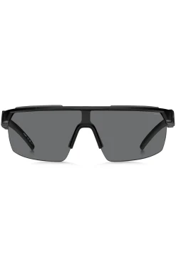 Mask-style sunglasses in black with 3D-logo temples