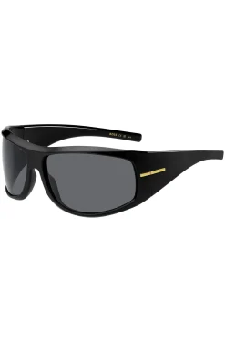 Mask-style sunglasses in black with gold-tone hardware