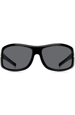 Mask-style sunglasses in black with gold-tone hardware