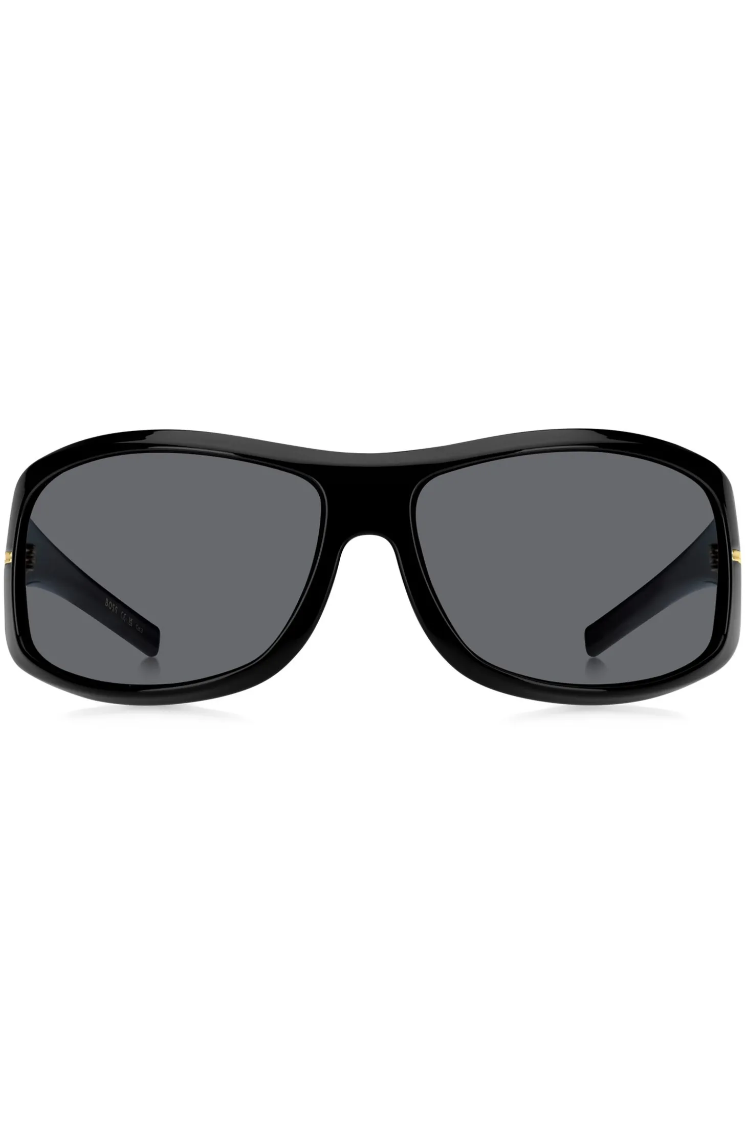 Mask-style sunglasses in black with gold-tone hardware