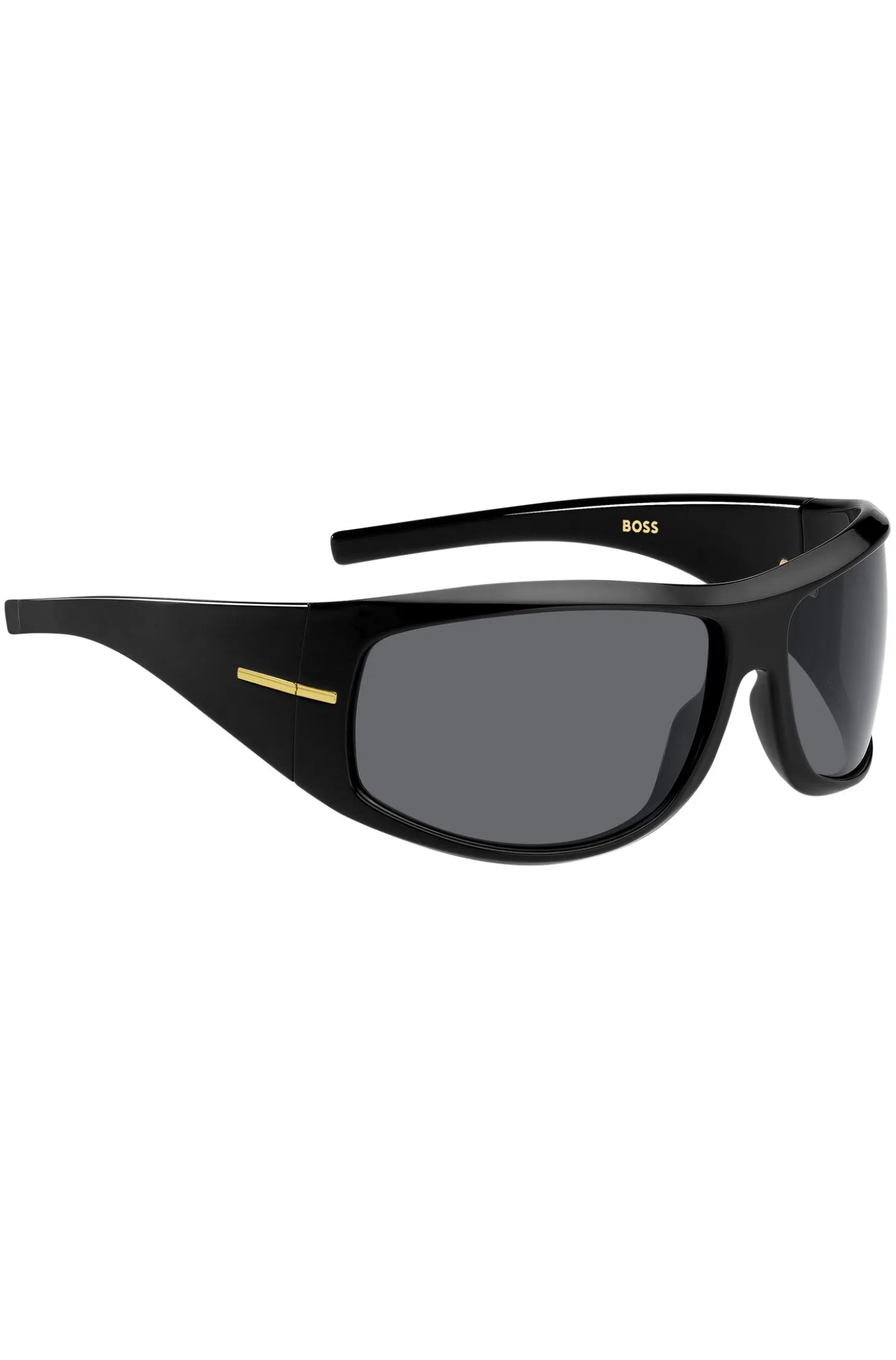 Mask-style sunglasses in black with gold-tone hardware