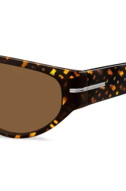 Mask-style sunglasses in monogram-patterned acetate