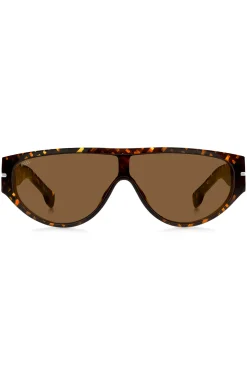 Mask-style sunglasses in monogram-patterned acetate