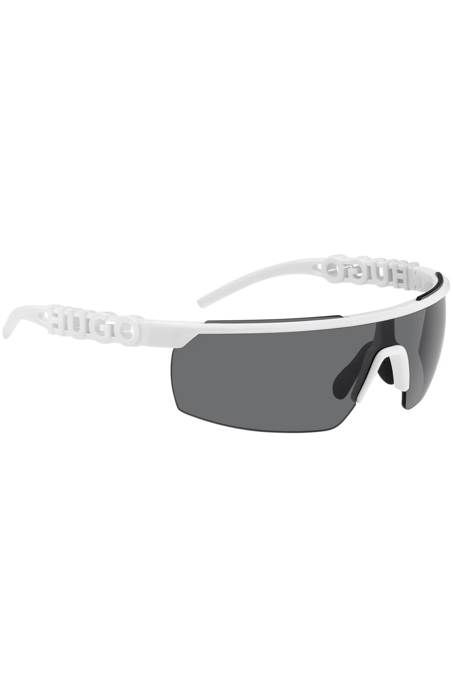 Mask-style sunglasses in white with 3D-logo temples