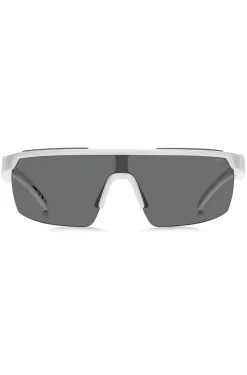 Mask-style sunglasses in white with 3D-logo temples