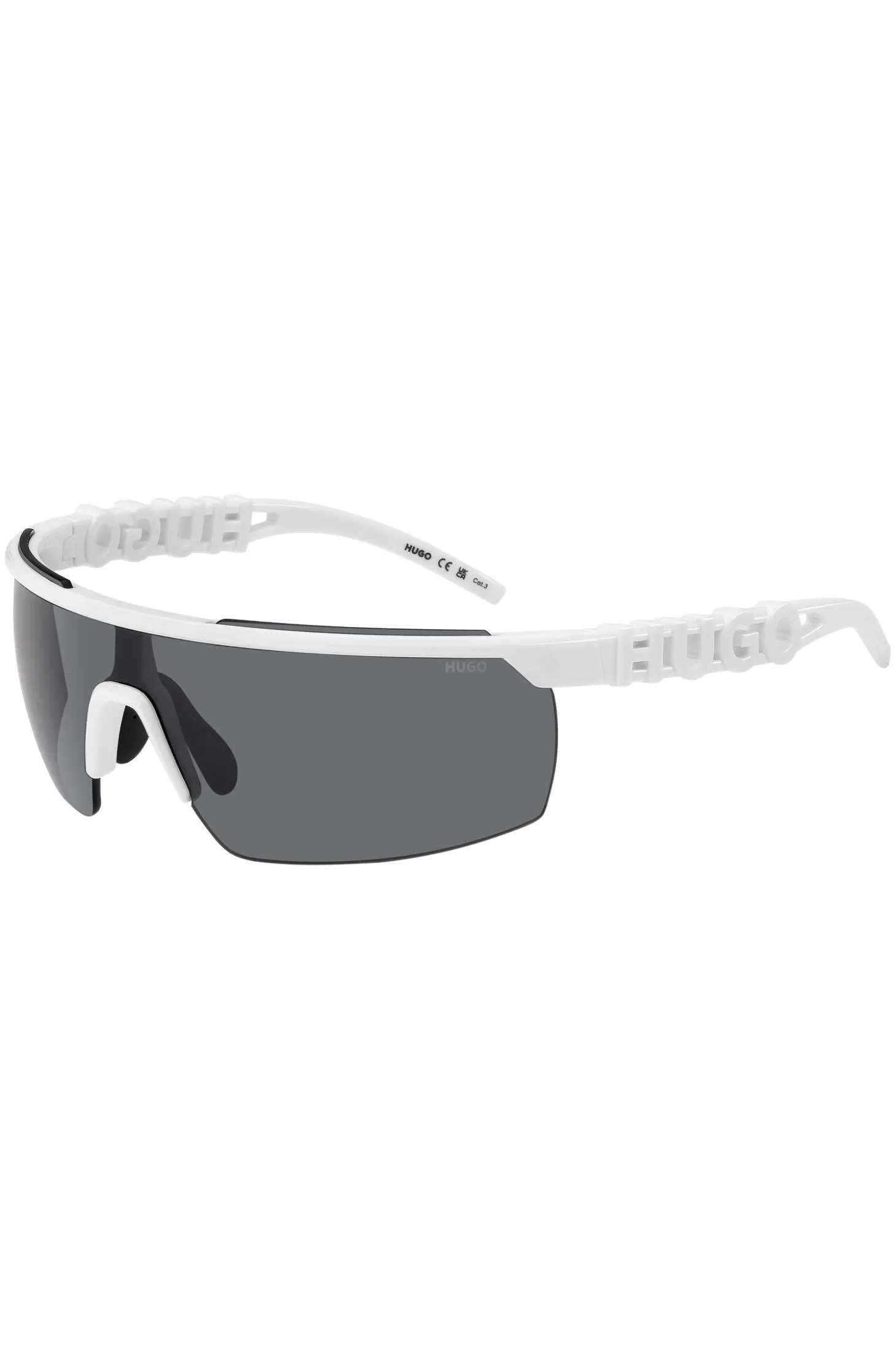 Mask-style sunglasses in white with 3D-logo temples