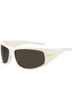Mask-style sunglasses in white with gold-tone hardware