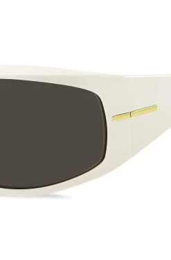 Mask-style sunglasses in white with gold-tone hardware
