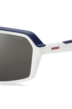 Mask-style sunglasses with grey shaded lenses