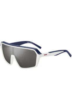 Mask-style sunglasses with grey shaded lenses
