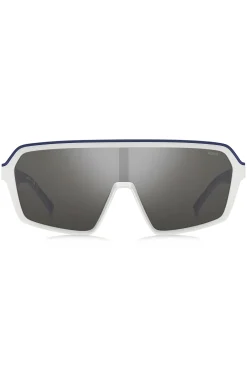 Mask-style sunglasses with grey shaded lenses